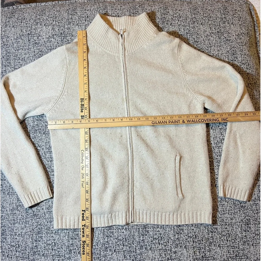 McKenzy Mens Zip Up Mock Neck‎ Knit Sweater Cream Size L Lambswool